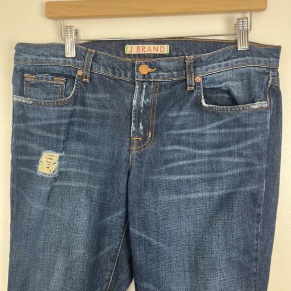 J Brand Aidan Ringer Boyfriend Low-Rise Dark Blue Distressed Jeans - Picture 4 of 13